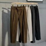 Мужские зимние удерживающие тепло шерстяные цветные штаны для отдыха, эластичная талия, свободный прямой крой