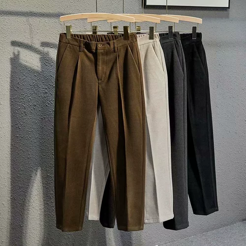 Мужские зимние удерживающие тепло шерстяные цветные штаны для отдыха, эластичная талия, свободный прямой крой