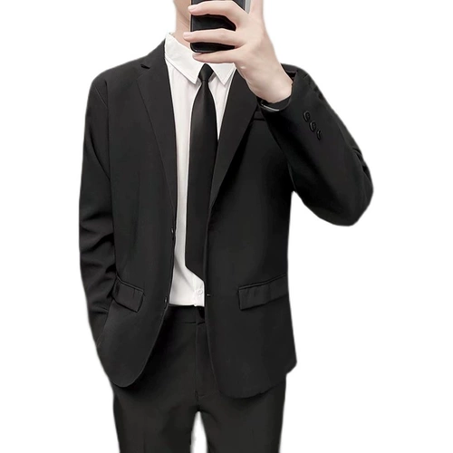 Мужской черный комплект, костюм для отдыха, штаны, пиджак классического кроя, большой размер