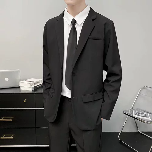 Мужской черный комплект, костюм для отдыха, штаны, пиджак классического кроя, большой размер