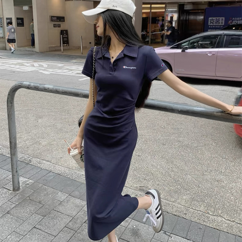 Japanese Style Champion Polo Collar Embroidered Dress for Women 2025 Summer New Style Waist-Cinching Slimming Versatile Pure Cotton Long Dress Japanese Style Champion Polo Collar Embroidered Dress for Women 2025 Summer New Style Waist-Cinching Slimming Versatile Pure Cotton Long Dress