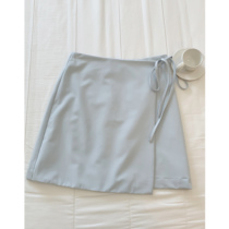 missqiuqiu autumn home homemade vitality cream blue A- line dress skirt solid color versatile waist