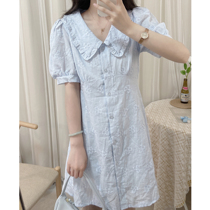 missqiuqiu autumn home made (bubble blue) cream gentle embroidery flower short sleeve sweet dress