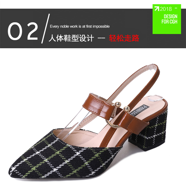 Giày cao cổ nữ chic chic 2018 mới xuân hè dày với mũi nhọn đế cao, giày cao gót hoang dã nữ Baotou sandal đế cao