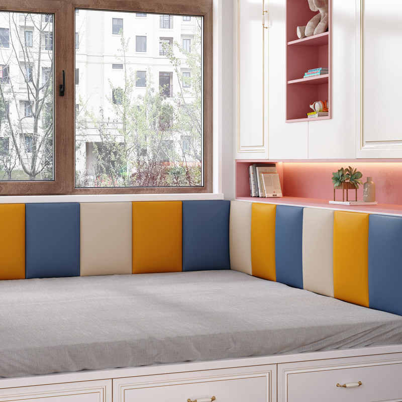 Soft bag headboard Bedside Cushion Children Tatami Leaned Against Soft Bag Wall Stickproof Head Tech Cloth Cushion Self-Glued Crashworthy Wall Patch Soft Bag