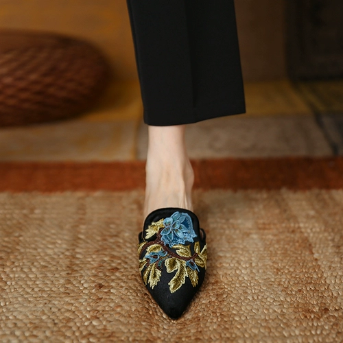 Тапочки, модная обувь, слайдеры, с вышивкой, китайский стиль, французский стиль