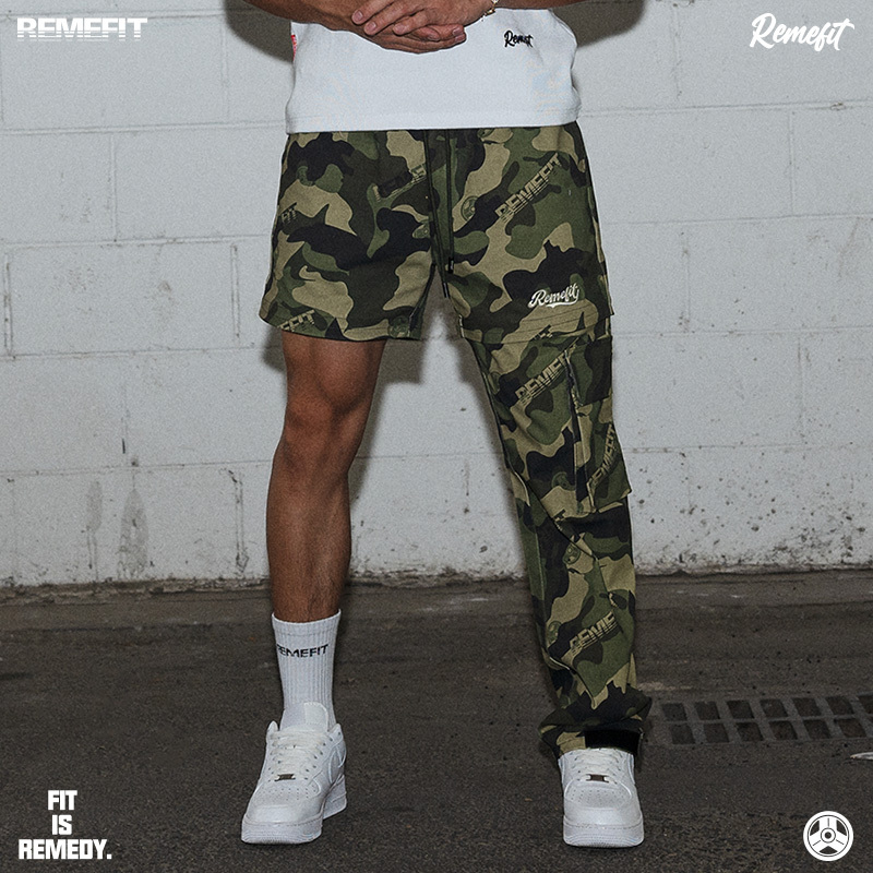 Remefit Heavy-Duty Camouflage Detachable Three-Way American-Style Straight-Leg Adjustable Drawstring Knee-Length Shorts