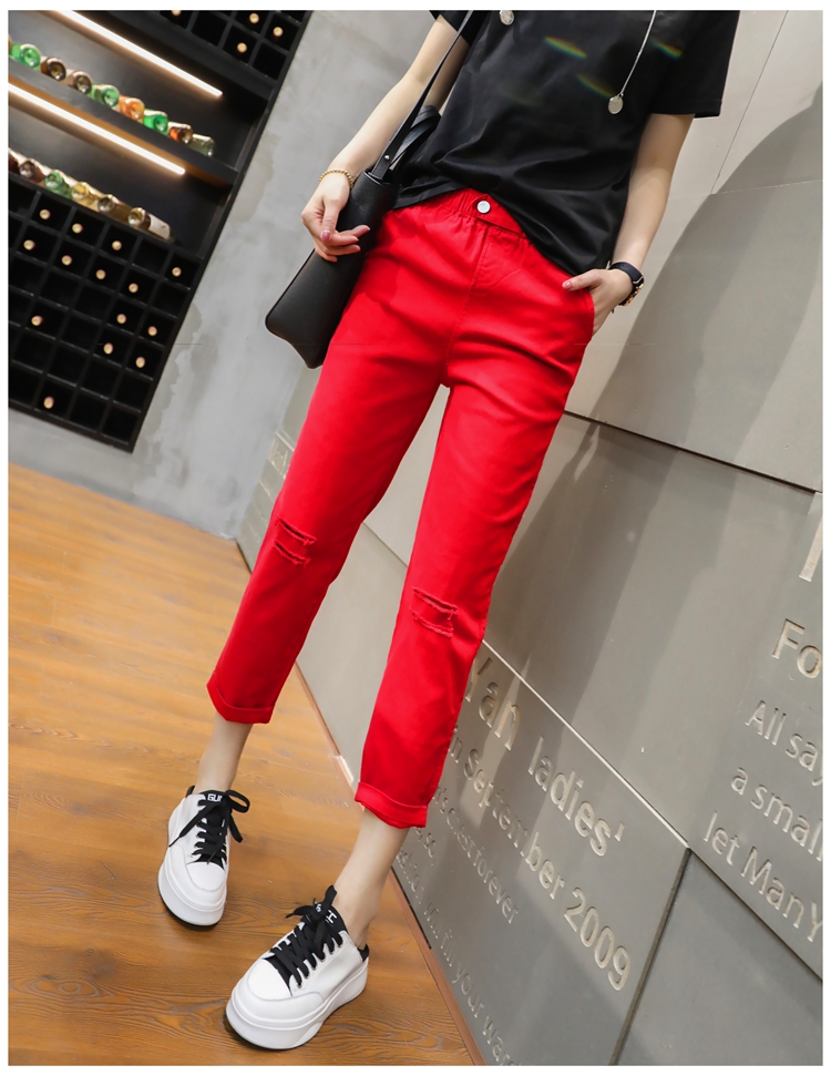 Quần jeans trắng nữ harem 2019 xuân mới quần lửng ống suông thẳng chín điểm quần cũ - Quần Harem quần ống rộng nữ đẹp