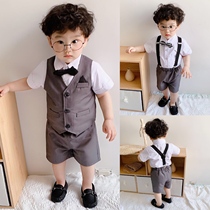 Summer boy English style birthday dress baby gentleman year suit baby strap shorts flower boy suit tide