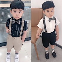 Boys summer dress childrens short-sleeved suit with pants flower childrens suit birthday small host costume