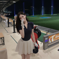 Korean Version Golf Womens Dress POLO Shirt Short Sleeve T-shirt Plexant Skirt Suit Tennis Badminton Anti-Walking Light Skirt Pants