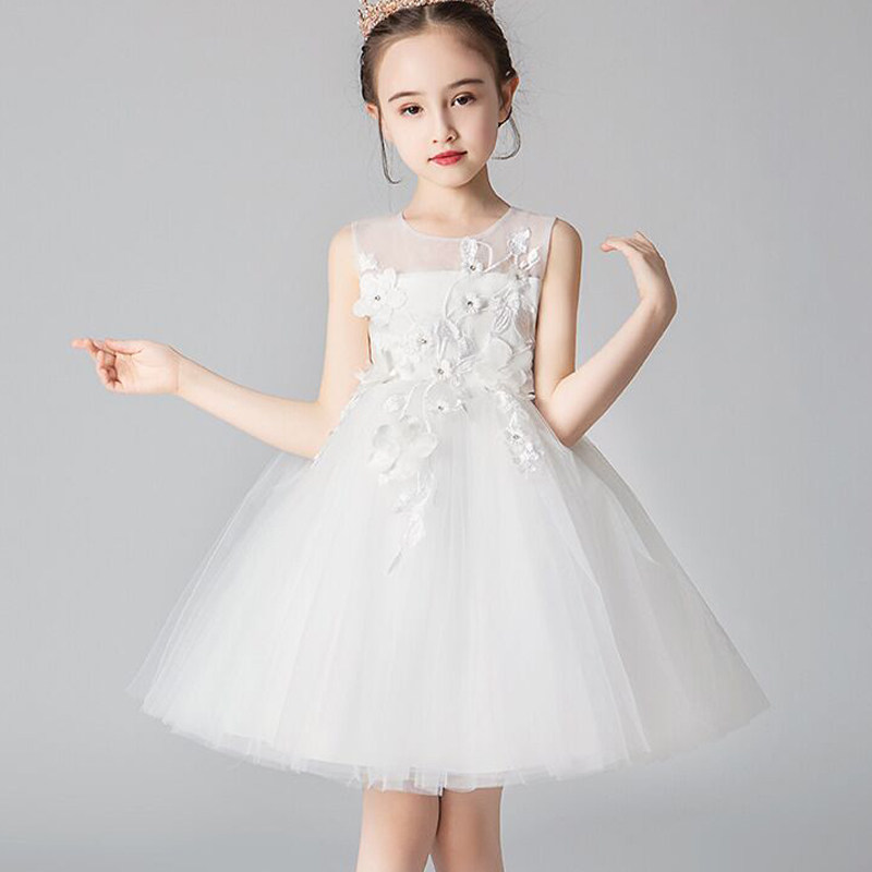 Ten-year-old girl's birthday dress female big boy white toddler chorus performance princess skirt children's flower girl performance long skirt