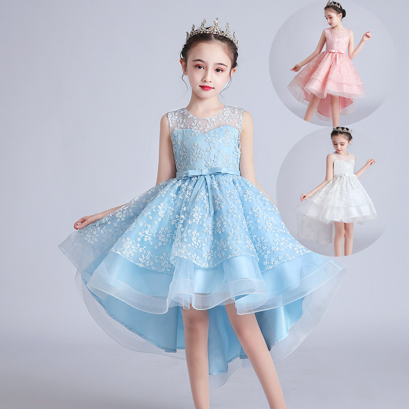 Girls' tuxedo dress middle child children's short front and back long dress summer irregular show princess dress flower girl dress - Taobao