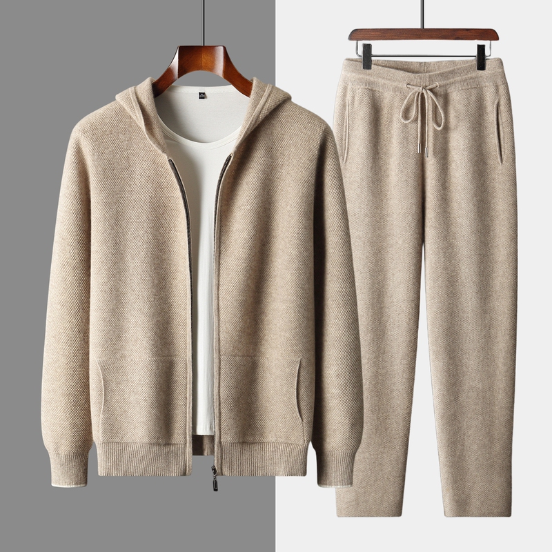 Lp Same Style Autumn and Winter Men's Cashmere Knit Sports Suit Pineapple Pattern Hooded Jacket Straight-Leg Pants Long Pants for Outerwear