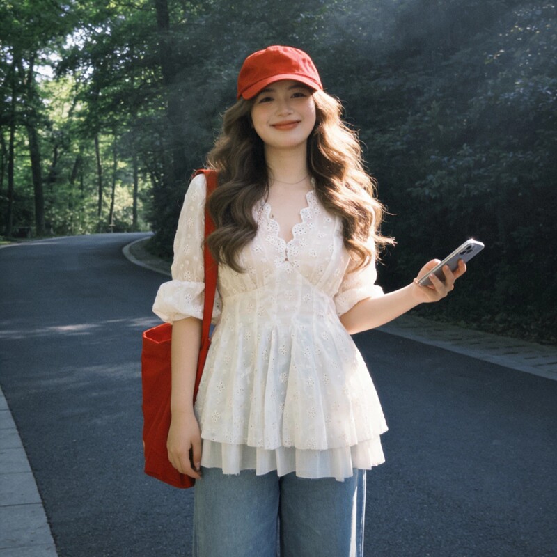 Plus-Size French-Style Hollow-Out Embroidered Ruffle Nine-Quarter Sleeve Blouse for Women, Summer Vintage V-Neck Elegant Lace Shirt Plus-Size French-Style Hollow-Out Embroidered Ruffle Nine-Quarter Sleeve Blouse for Women, Summer Vintage V-Neck Elegant Lace Shirt