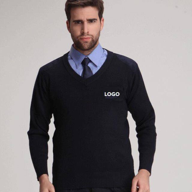 Autumn and winter round neck cardigan Navy blue V-neck cardigan men's and women's knitwear security winter wear warm embroidered sweater