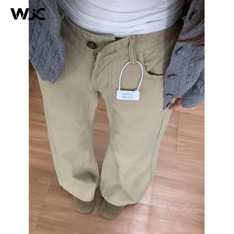 Khaki Low-Waist Wide-Leg Flared Jeans for Women, Autumn Style, Loose Fit, Slimming, Flared, Floor-Length Straight Pants Khaki Low-Waist Wide-Leg Flared Jeans for Women, Autumn Style, Loose Fit, Slimming, Flared, Floor-Length Straight Pants