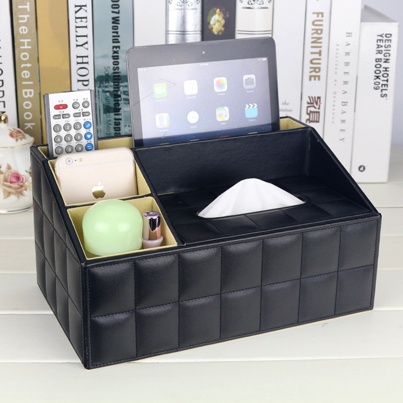 Leather tissue box living room coffee table desktop mobile phone remote control cosmetics storage box napkin sanitary paper box European style