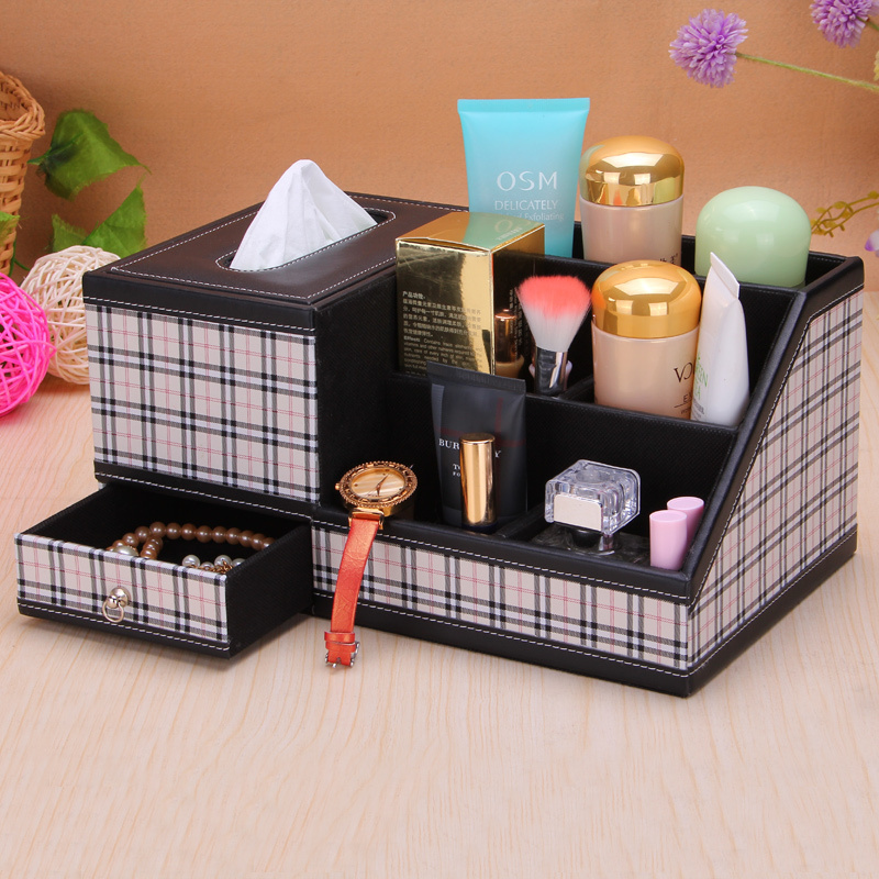Minimalist leather tissue box toilet paper box European style living room tea table multifunction desktop remote control containing box creativity