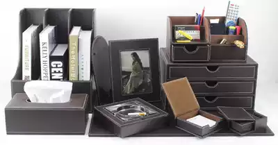 Liran leather office ten-piece set of business stationery desktop storage box file bar drawer cabinet pen holder creative