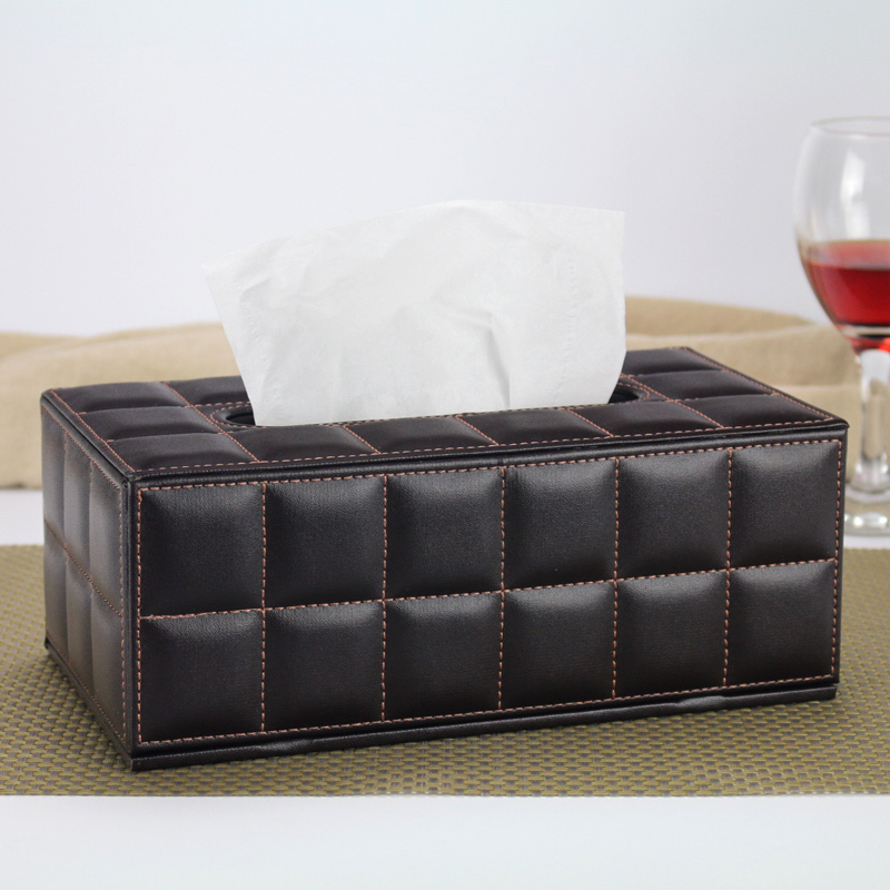 Leather tissue box Wooden living room coffee table Bedroom simple cute household car napkin toilet paper box European style creative