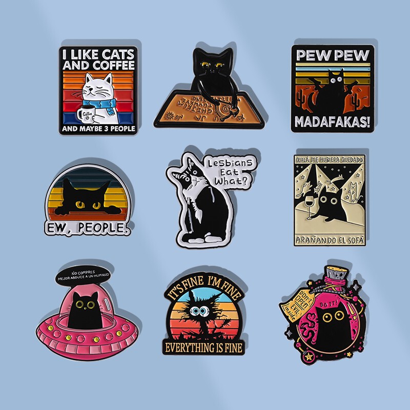 I Love Cats and Coffee Brooch Cute Cat English Phrase Badge Metal Pin Unisex Backpack Accessory