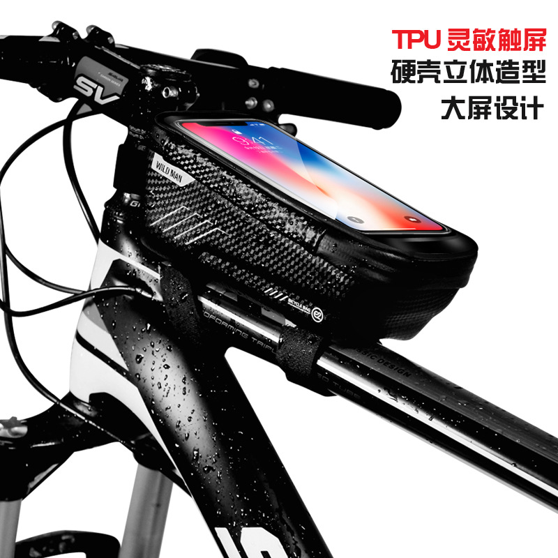 WILD MAN hard shell bicycle bag mountain bike front beam bag waterproof mobile phone bag saddle bag riding tube bag