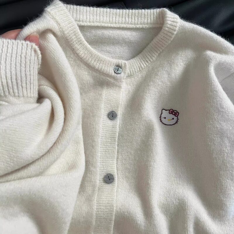 Soft and Cute Cat Embroidered Round Neck Knitted Cardigan for Women, New Spring and Autumn Long-Sleeved Early Autumn Top Sweater Jacket Soft and Cute Cat Embroidered Round Neck Knitted Cardigan for Women, New Spring and Autumn Long-Sleeved Early Autumn Top Sweater Jacket