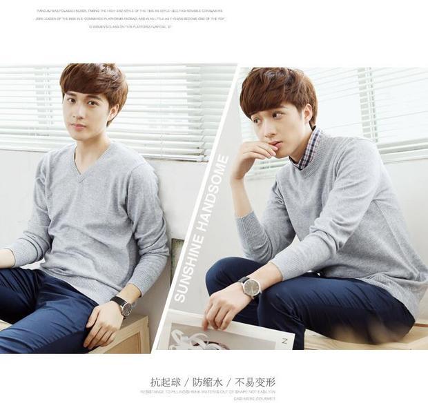 Mùa thu và mùa đông áo len cashmere mới nam cổ chữ V rộng cỡ rộng giản dị cổ tròn kéo áo len dày đan quần jogger kaki