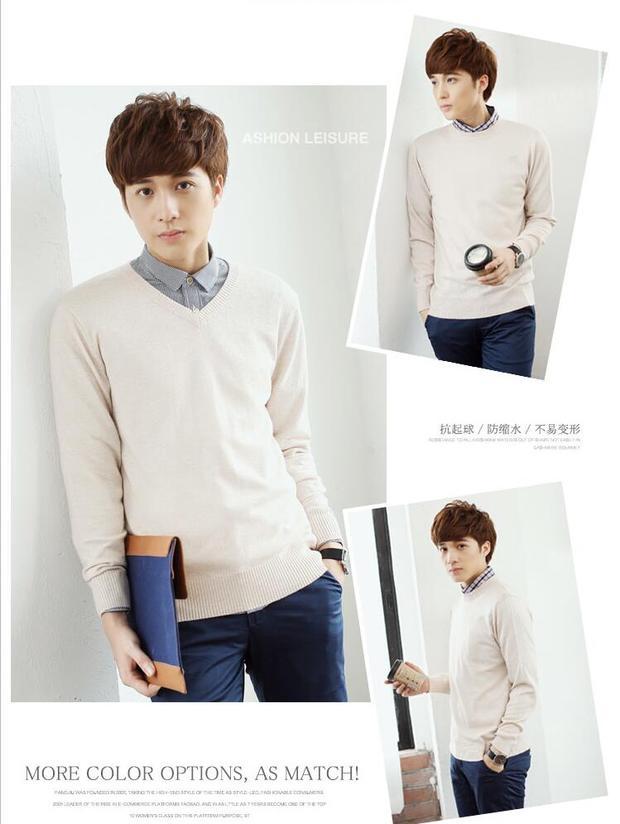Mùa thu và mùa đông áo len cashmere mới nam cổ chữ V rộng cỡ rộng giản dị cổ tròn kéo áo len dày đan quần jogger kaki