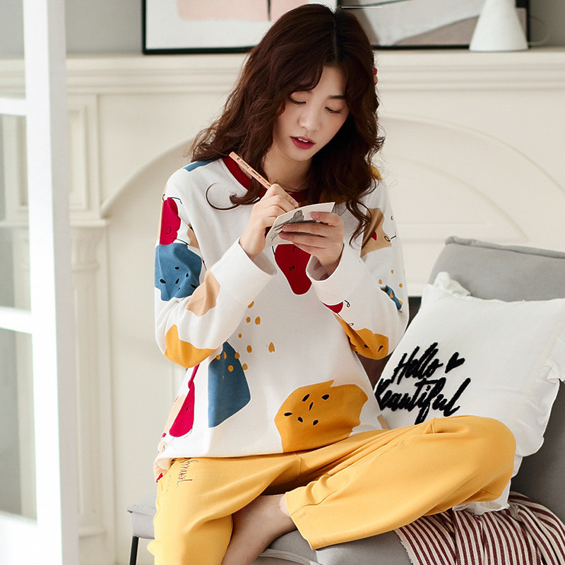 Women's cotton autumn pajamas girlfriends home clothes 100% cotton youth students leisure loose home clothes suit winter