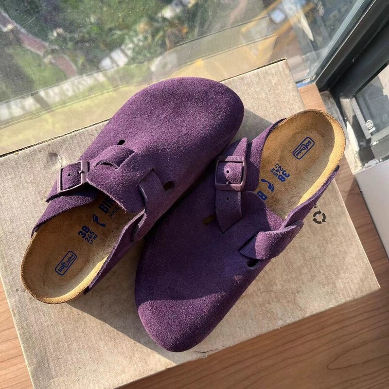 Purple Closed-Toe Slip-On Flat Shoes for Women, New Genuine Leather Height-Increasing Thick-Soled Birkenstock-Style Fishing Shoes