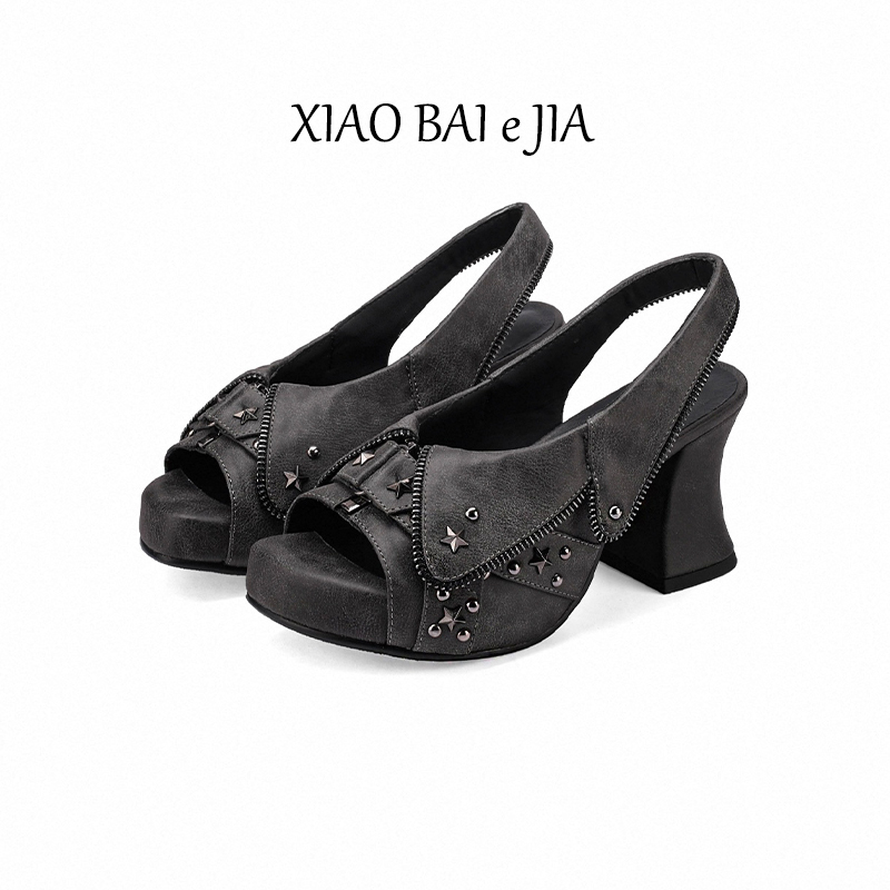 Punk Style~Retro Distressed Denim High-Heeled Sandals for Women with Open Toe 2026 Early Autumn New Waterproof Platform High Heels