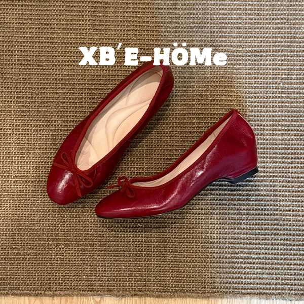 Cowhide Version ~ Mid-Century Style Bow Shallow Mouth Flats for Women, Early Spring New Retro Soft-Soled Height-Increasing Ballet Shoes