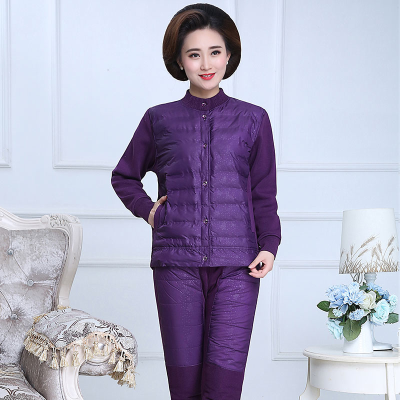 đồ lót nam xuống ấm trung niên và cũ cộng với dày cộng với nhung bộ nữ mẹ cardigan kích thước lớn cộng với chất béo mùa đông thẻ mở.