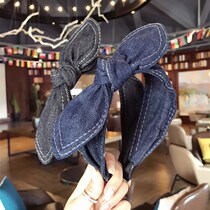 South Koreas new minimalist Temperament Denim 100 Rabbit Ears Butterfly Knot Slim edge Stirrup Head Stirrup Headwear