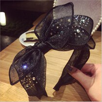 South Korean boutique lace mesh yarn hot drill multilayer large butterfly knot wide side hair stirrup head hoop Korean version screen hair dressing woman