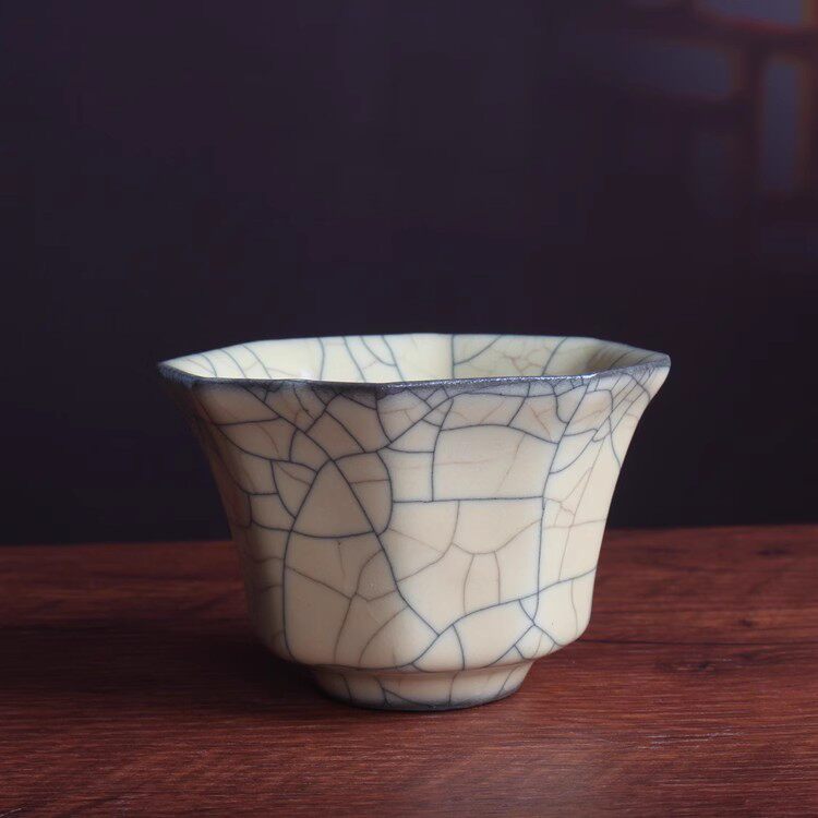 чашка 传世哥窑茶杯压手杯手工金丝铁线裂纹釉品茗仿古玩古董陶瓷器收藏