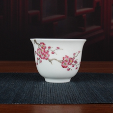 чашка 慎德堂粉彩手绘梅花茶杯主人杯景德镇仿古功夫茶具古玩古董陶瓷器
