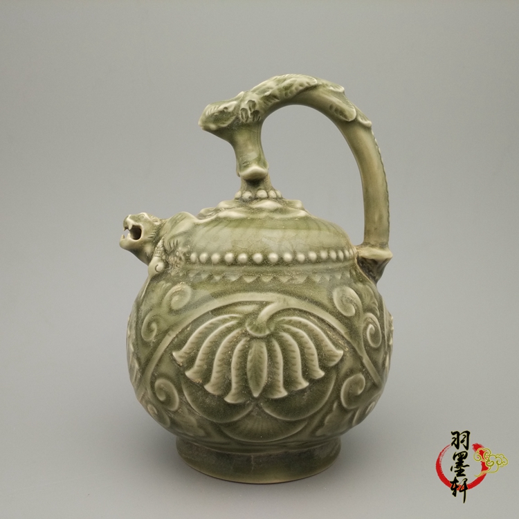宋耀州窑青釉瓷器刻花倒流壶倒装壶古玩古董陶瓷器仿古老货收藏