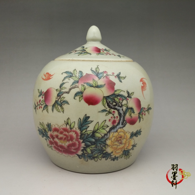 Qing Tongzhi Year-made Pastel Flower and Bird Pattern Tea Caddy Antique Antique Antique Ceramics Collection Yumoxuan