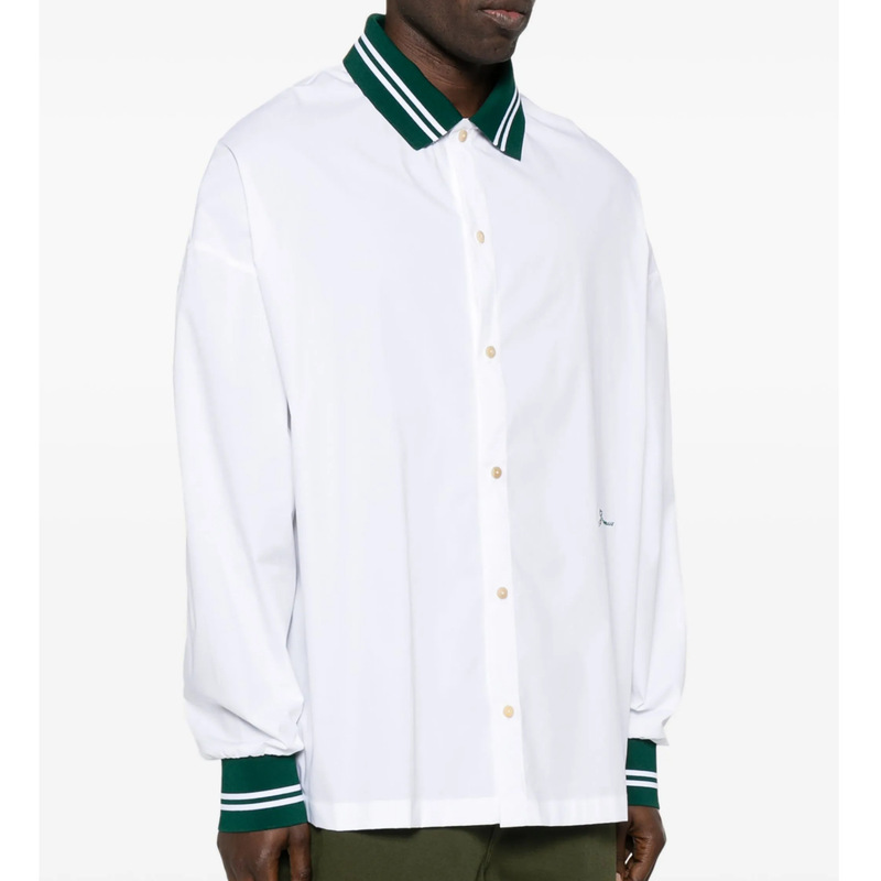 Jacquemus 2026 Summer New Long-Sleeved Shirt with Green and White Stripes and Contrasting Collar, Unisex Top