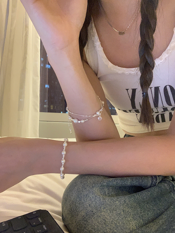 [Peach Tea] Broken Silver Pearl Bracelet for Women, Light Luxury, Niche, Exquisite, Internet Celebrity, Student, Best Friend, Summer Jewelry
