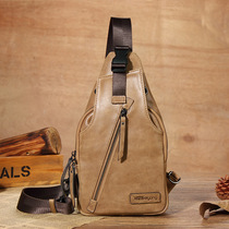 The first layer cowhide chest bag mens leather Korean version of the crossbody trend sports youth outdoor leisure shoulder retro style fanny pack