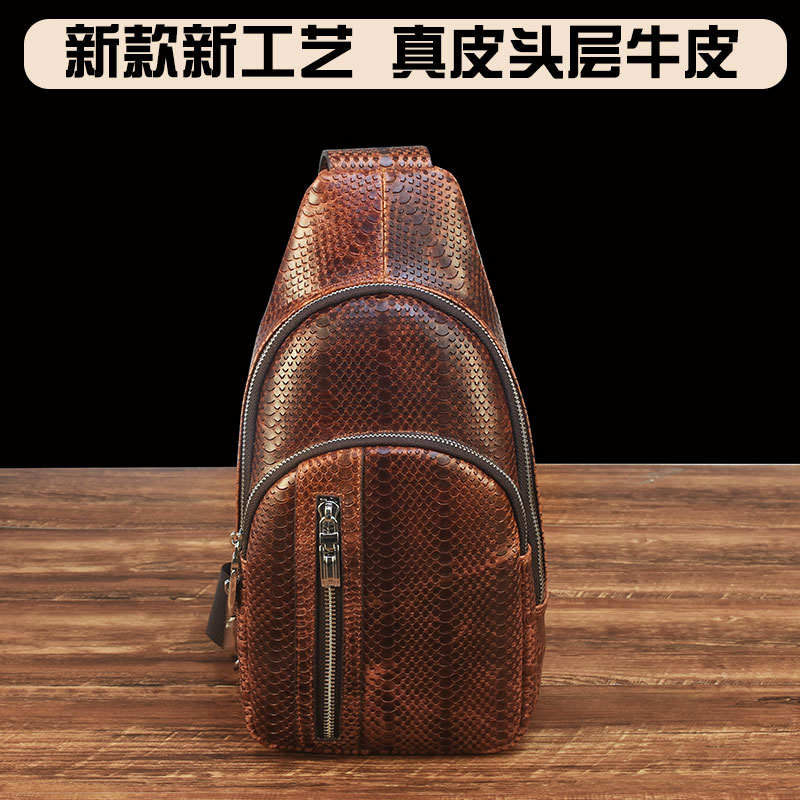 New Genuine Leather Knife Cutting Head Layer Cow Leather Chest Bag Men's Retro Casual Large Capacity Outdoor Single Shoulder Diagonal Satchel-Taobao