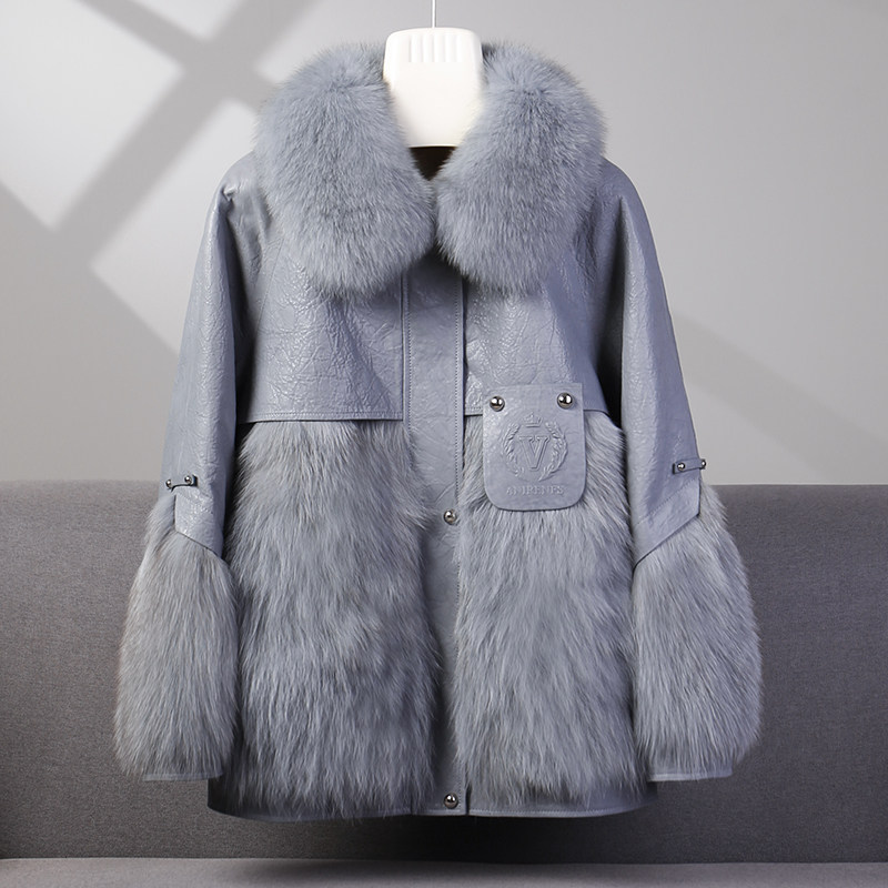 Fox Fur Coat Women Short Lapel Sheep Leather Leather Coat Winter Fashion Fur Coat Thick