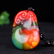 Hetian Jade gourd pendant necklace colorful jade pendant Amulet jewelry jade pendant men and women