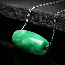 Jade green pendant Myanmar old pit jade pendant natural oil green jade road lead silver necklace