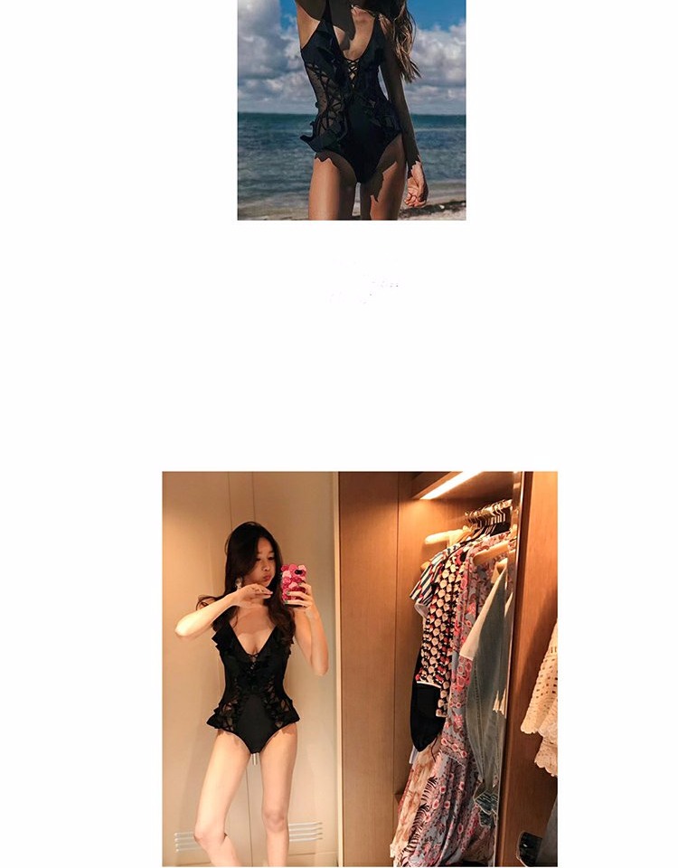 Áo tắm nữ bong bóng mùa xuân nóng bỏng bikini ren ngực nhỏ thu thập trống rỗng bảo thủ che bụng giảm béo áo tắm một mảnh - Bikinis bộ đồ bơi dài tay