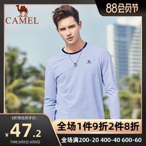 Camel mens spring and Autumn mens long-sleeved t-shirt round neck solid color Korean top bottoming shirt trendy men